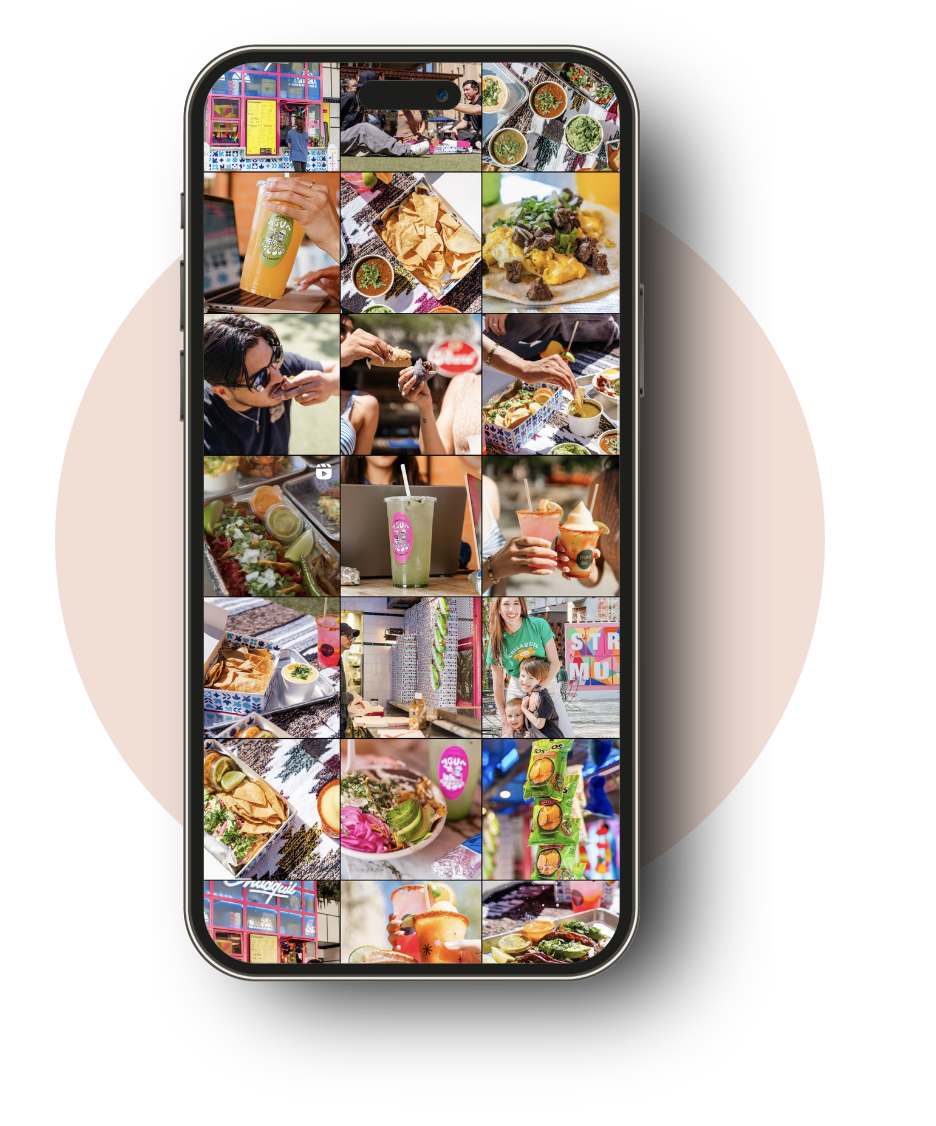Social media phone mockup showing Instagram grid